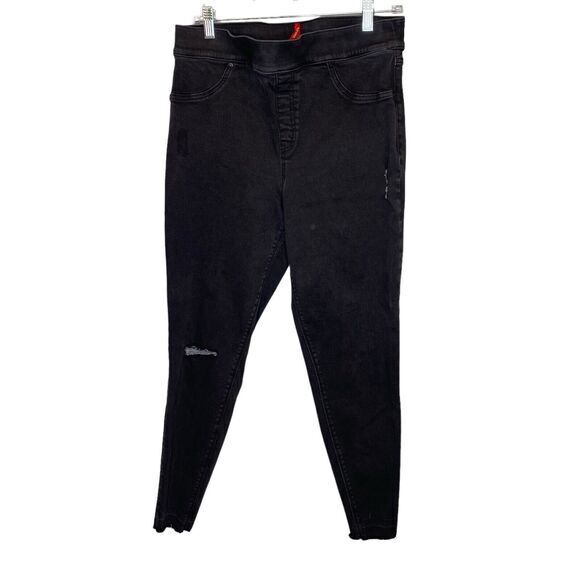 SPANX Distressed High Rise Skinny Ankle Jeans Black Vintage Wash Women’s Size XL - Picture 1 of 6